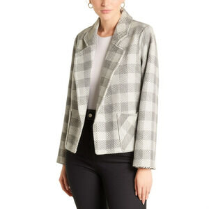 J.Jill Blazer Womens Size S Grey Pink Plaid Cropped Open Front Chic Casual